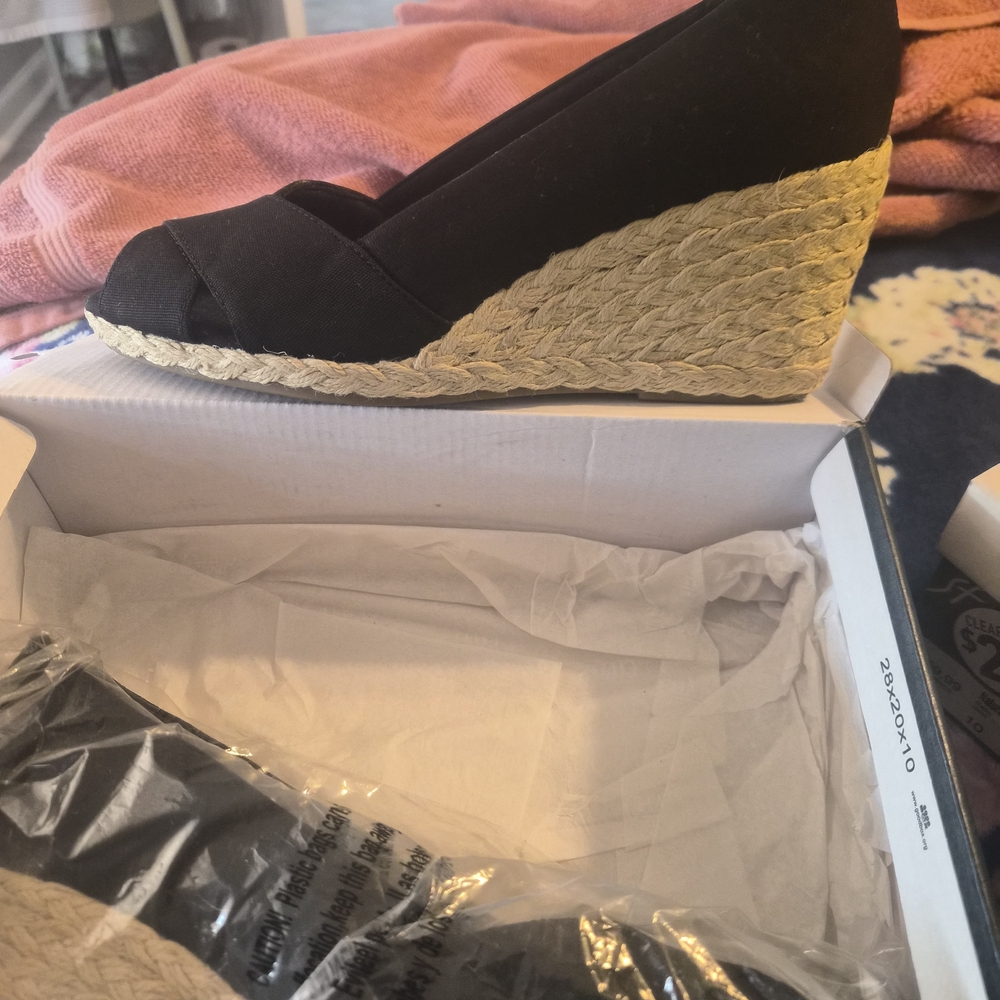 Chaps Black Wedge Espadrilles